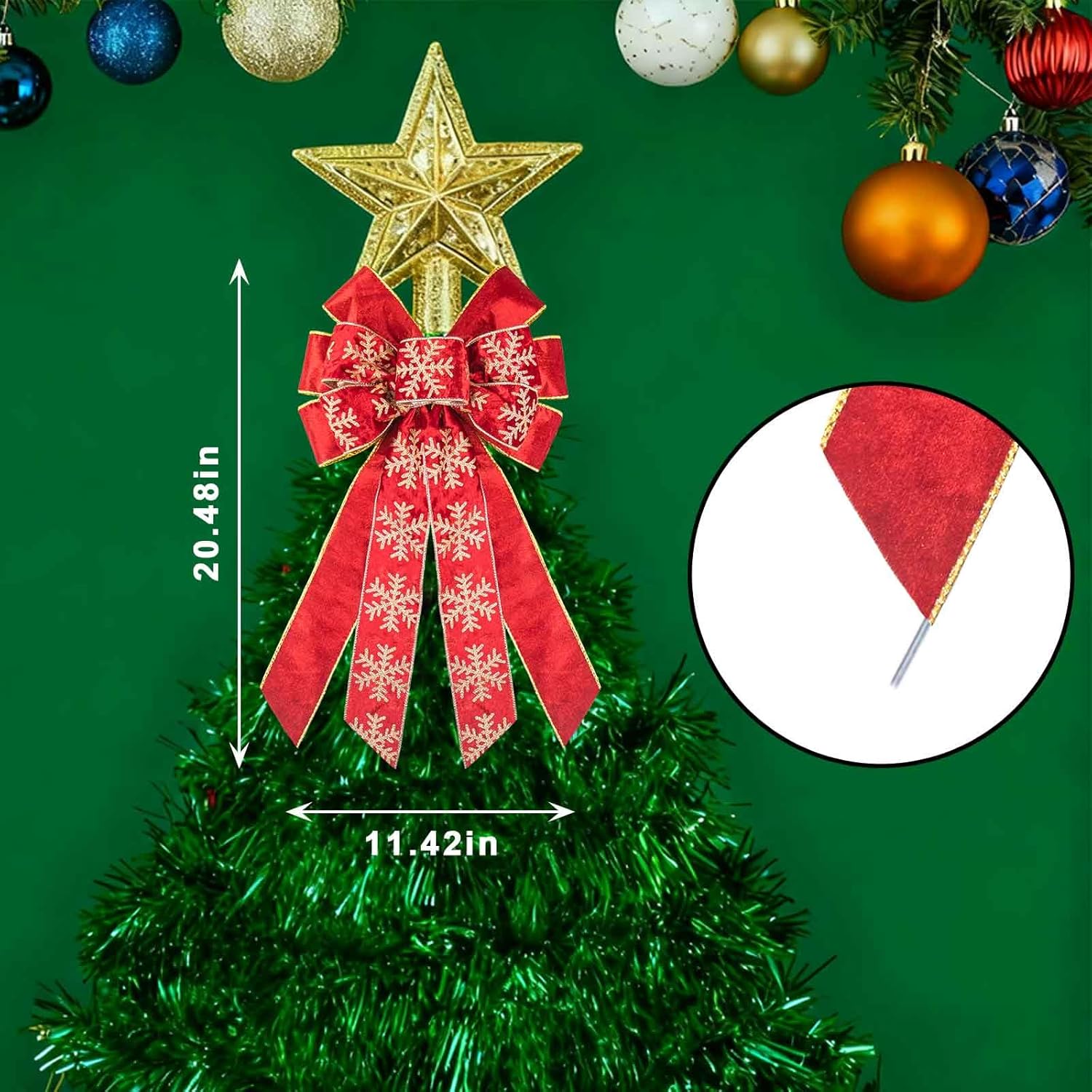 Large Christmas Bows for Wreath, Xmas Wreath Bow Winter Holiday Red Snowflake Tree Topper Bows for Front Door Christmas Party Decorations - Image 2