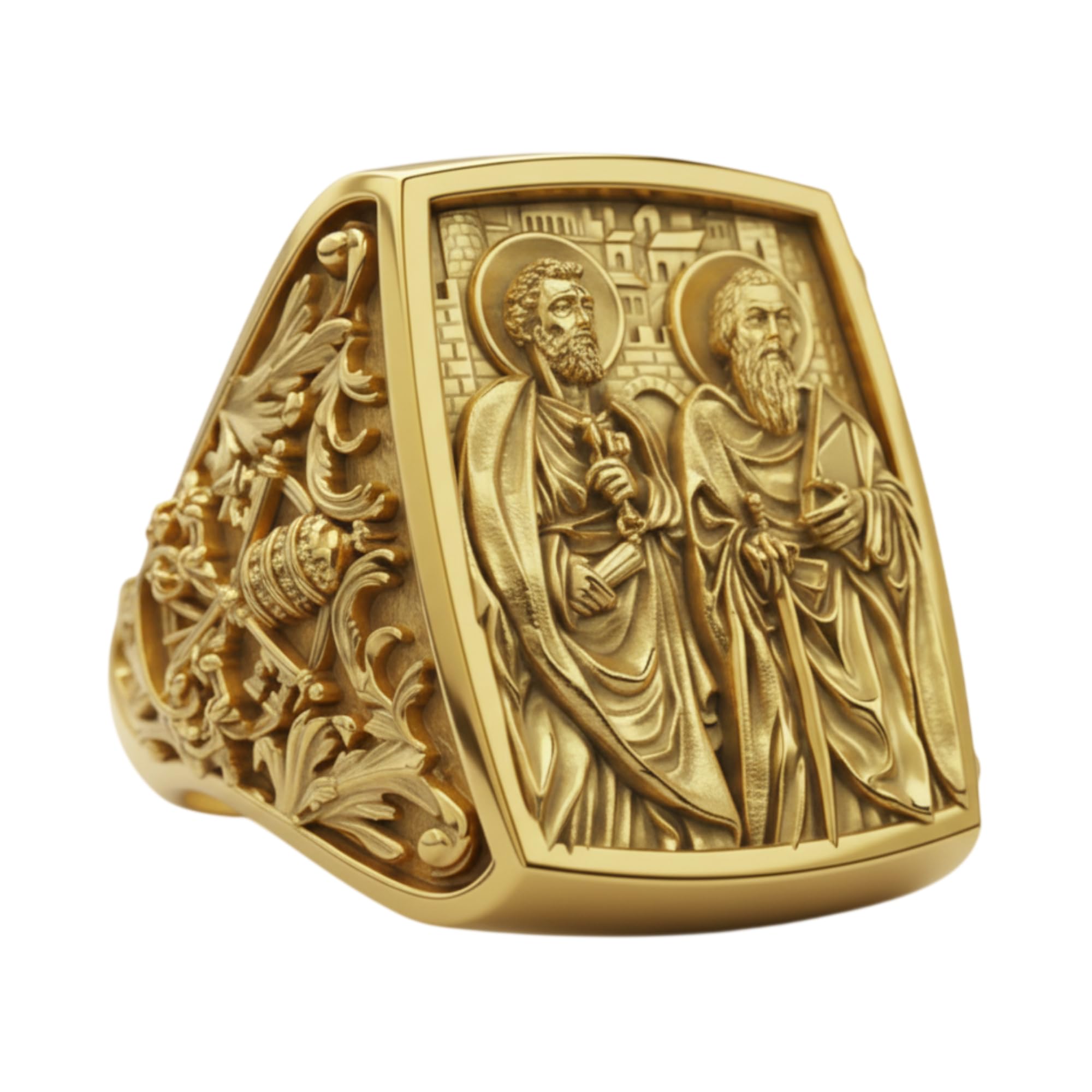 St Peter and Paul Ring 14K Gold Vermeil Catholic Signet for Men | Handcrafted to order in 60+ sizes, 14K gold vermeil over solid 925 sterling silver, meaningful Catholic confirmation gift
