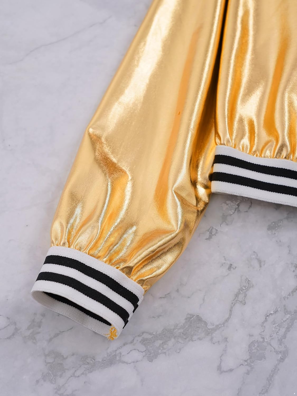 Jhaoyu Kids Girls Boys Metallic Bomber Moto Jacket Coat Hip Hop Jazz Modern Dance Top Disco Party Wear