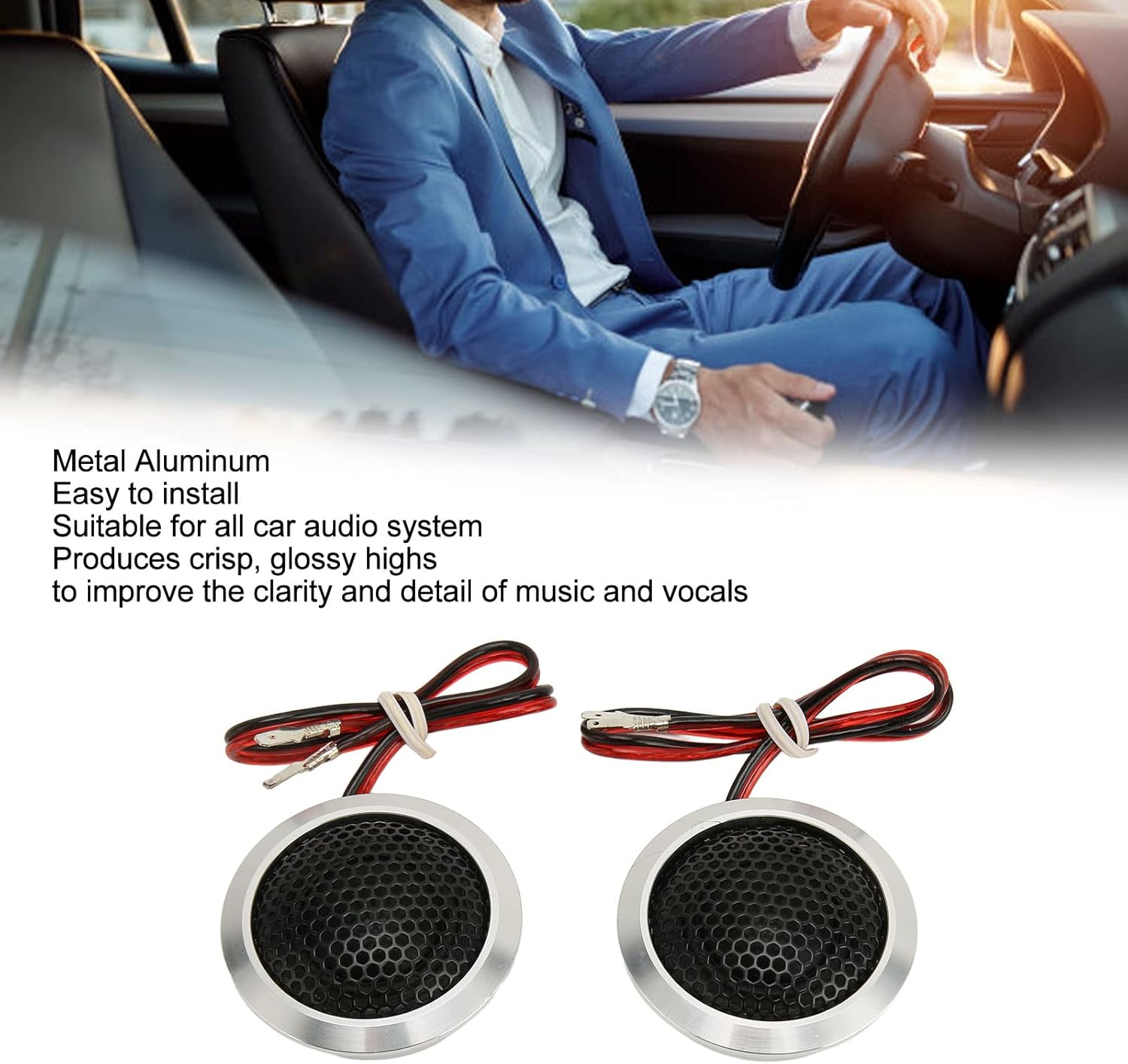 1 Pair Dome Tweeters, 2 Way 150W Car Audio Tweeter Speaker, High Frequency Car Tweeter Loudspeaker for All Car Audio Systems