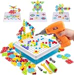 Creative Building Toys Mosaic Drill Set, Power Tools for Kids with Screwdriver Toy, Workshop Games for 3 4 5 6 7 8 Years Boy and Girl, Educational Toy