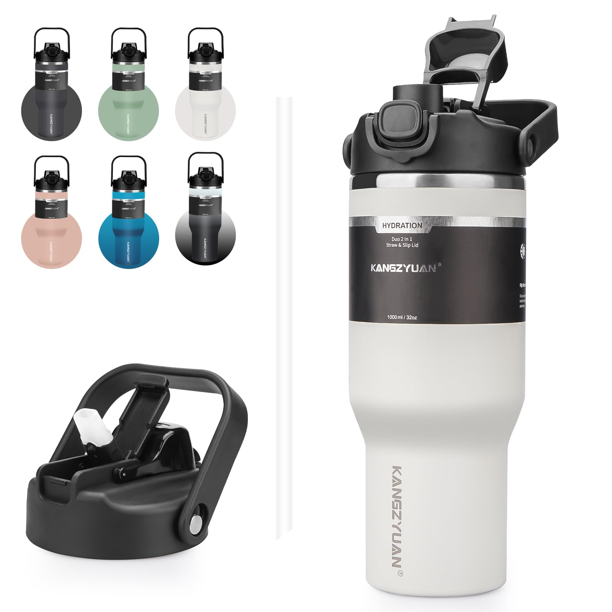 Amazon.co.jp: KZYBODY タンブラー型水筒 1000ml ストロー付き 蓋付き