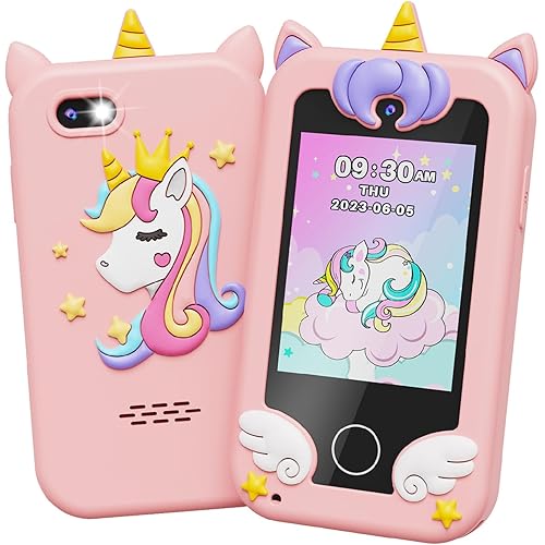 UCIDCI Unicorn Kids Smart Phone Toys for Girls Ages 3-7 with Dual Camera - Toddler Phone with Learning Games, Travel Toys with MP3 Music Player for Christmas, Birthday Gifts for 3 4 5 6 7 Year Old
