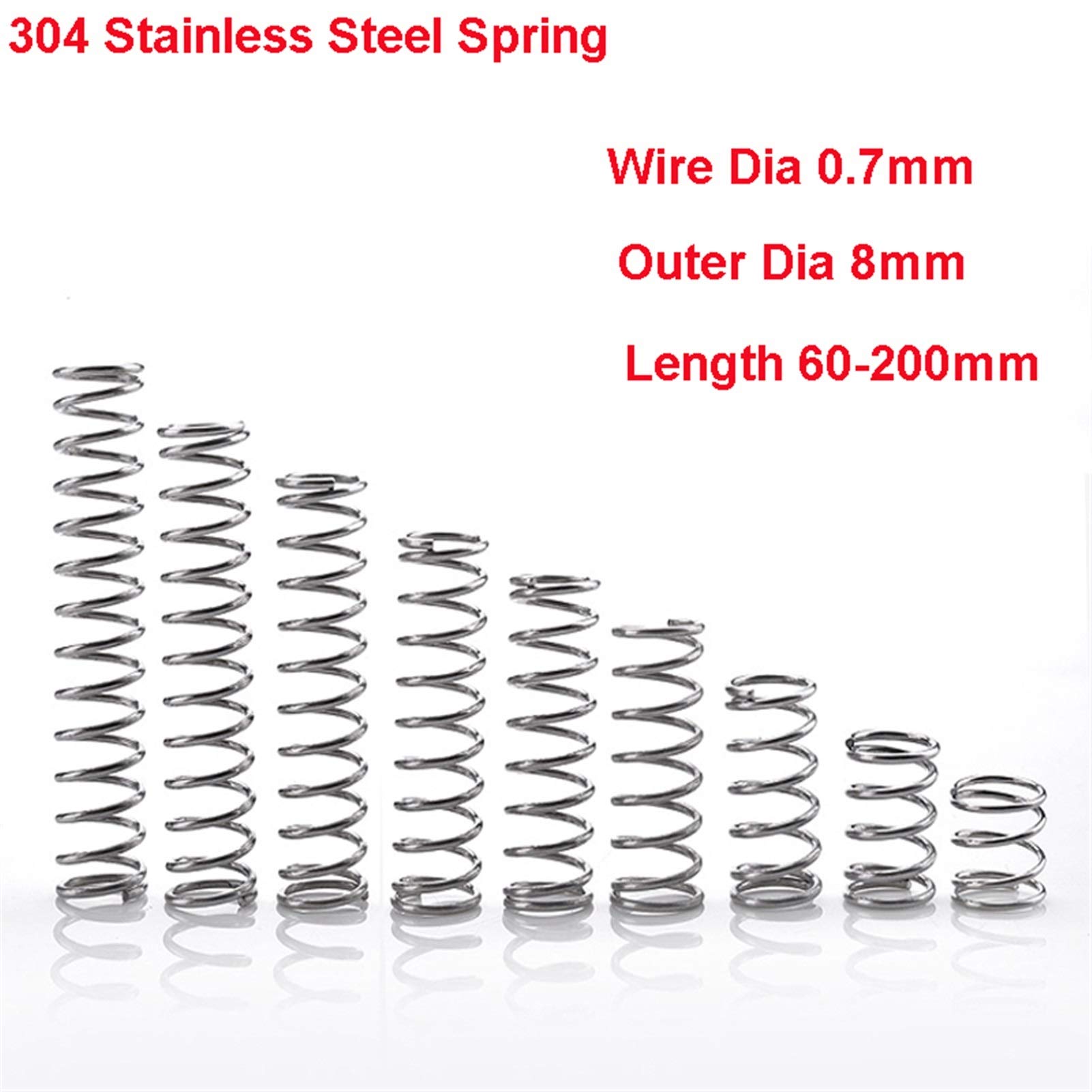 Bclla Zkenyao-Spring Spring 304 Stainless Steel Pressure Y Type Spring Wire Dia 0.7mm Outer Dia 8mm Length 60-200mm, 5PCS, More Durable (Length : 0.7x8x120mm)
