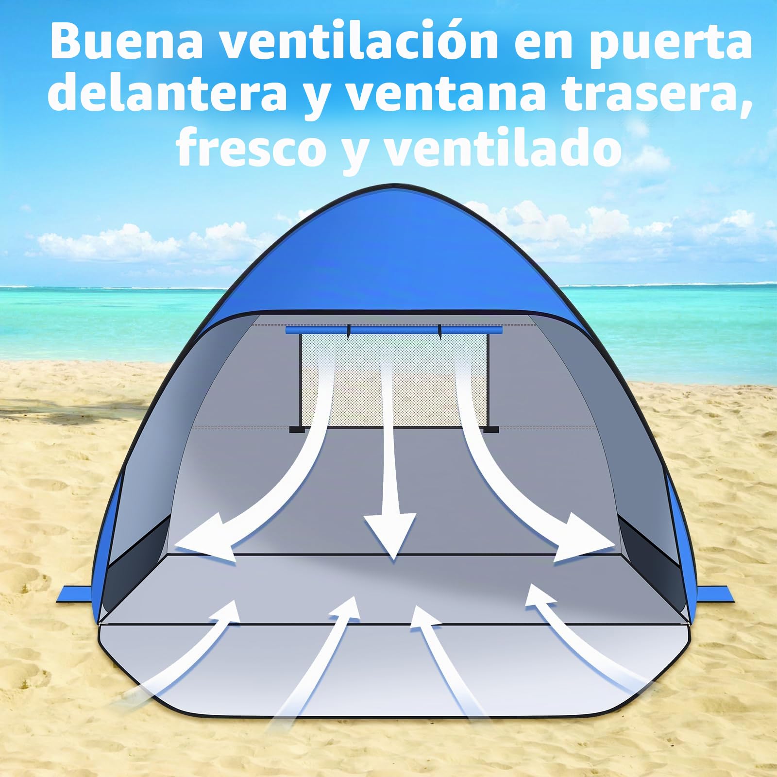 Tienda de Playa Pop Up 1-3 Personas Anti-UV Protección Solar UPF 50 Automática Portátil