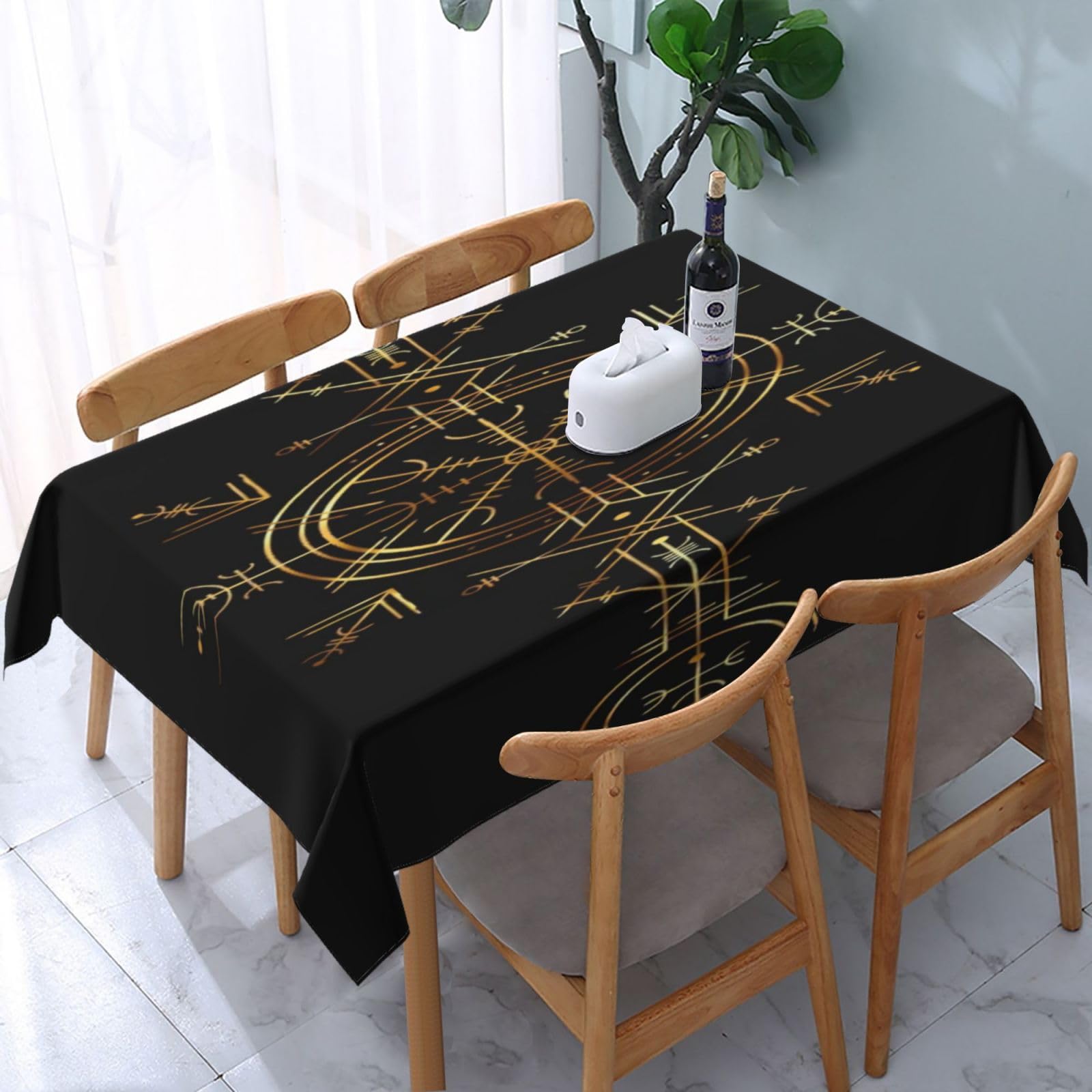 HLBSDM Viking Norse Pagan Magic Symbols Rectangle Tablecloth, Suitable for Wedding, Party and Restaurant Festival Gathering Event Polyester Fabric Decorative Tablecloth(54x72in)