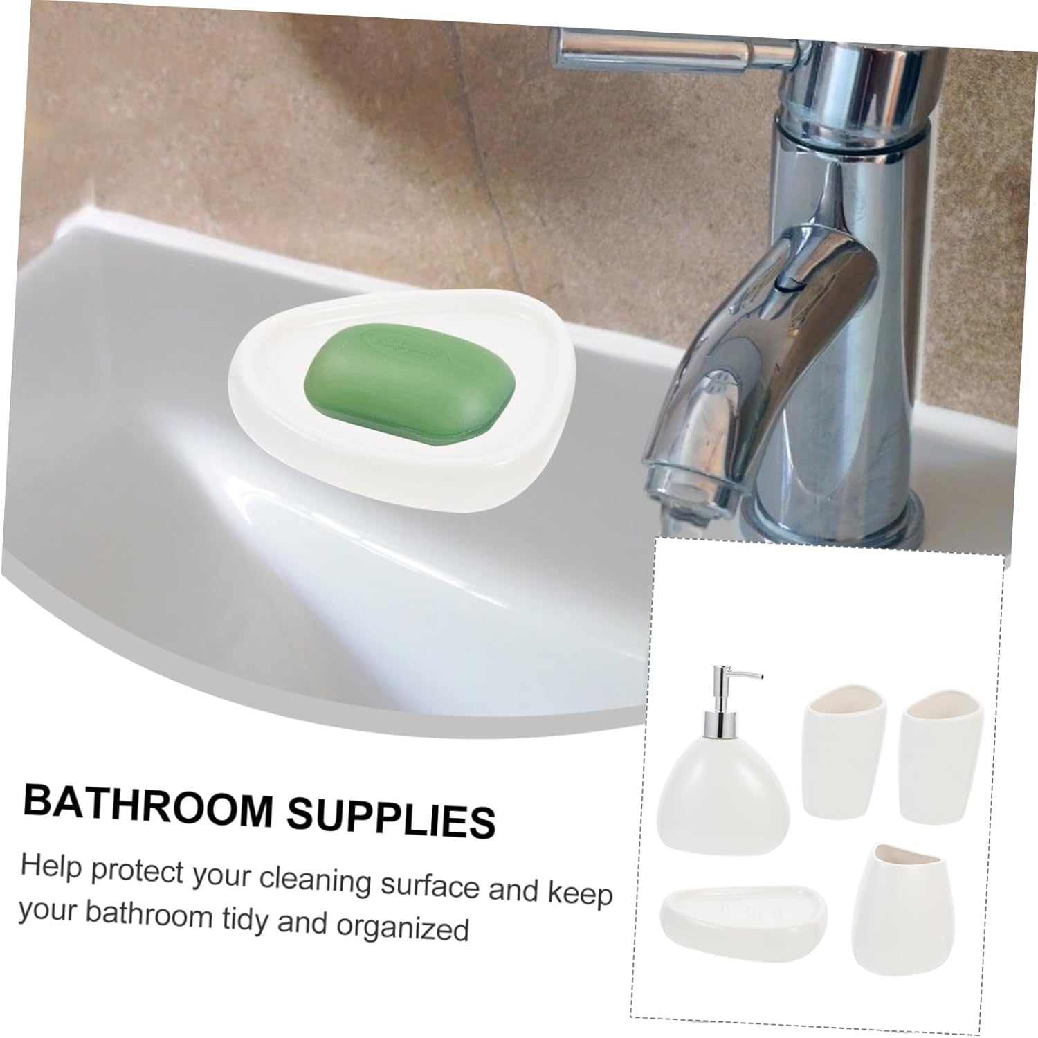 ABOOFAN 5-Piece Ceramic Bathroom Accessory Set Toothbrush Holder Personal Washing Cup Soap Dish White Sanitary Accessories for Home and Travel