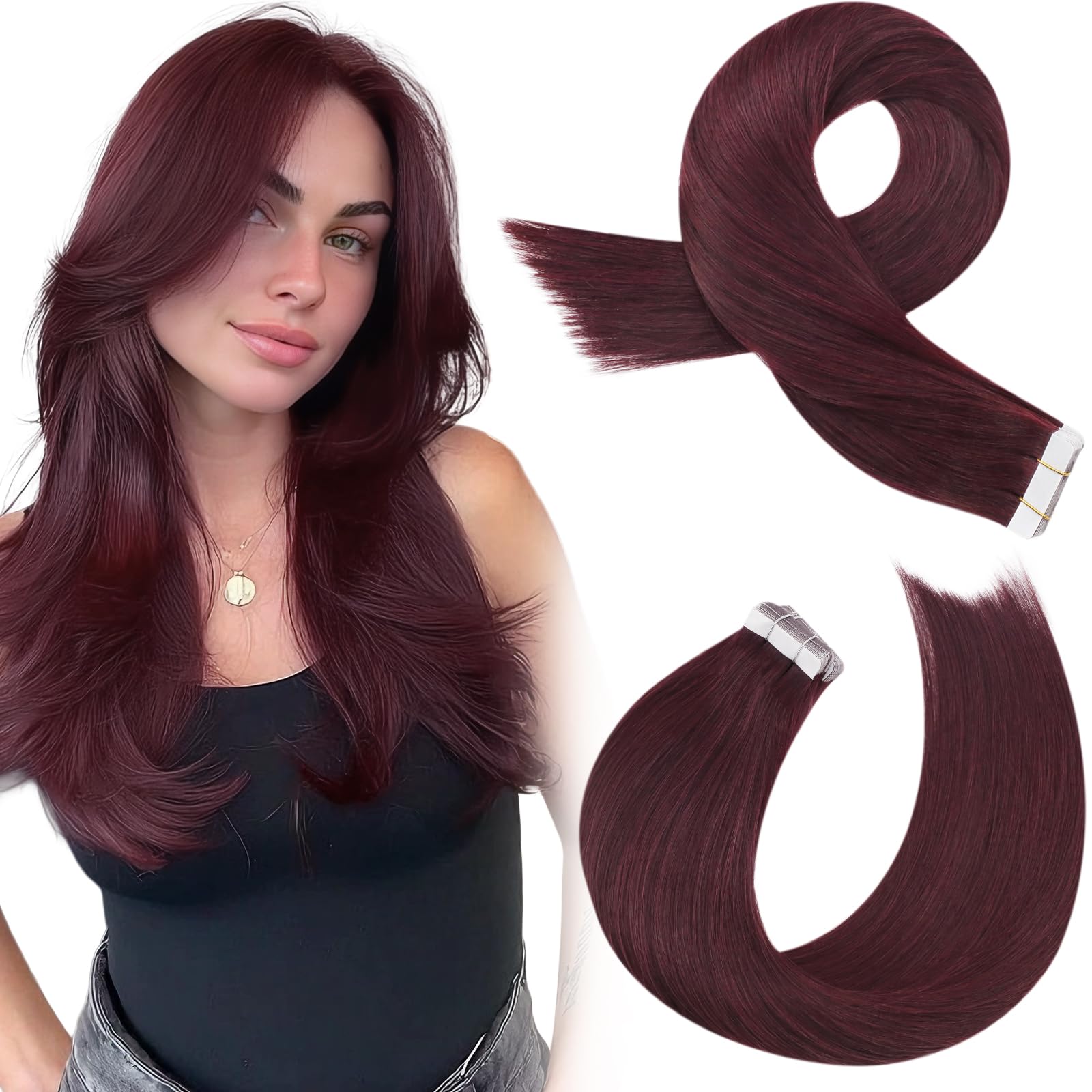 Moresoo Tape Hair Extensions Real Human Hair 18 Inch Jet Black Human Hair Extensions Tape in Black Remy Hair Straight Silky Soft for Women Natural Looking 20pcs/50g #1 — view 46
