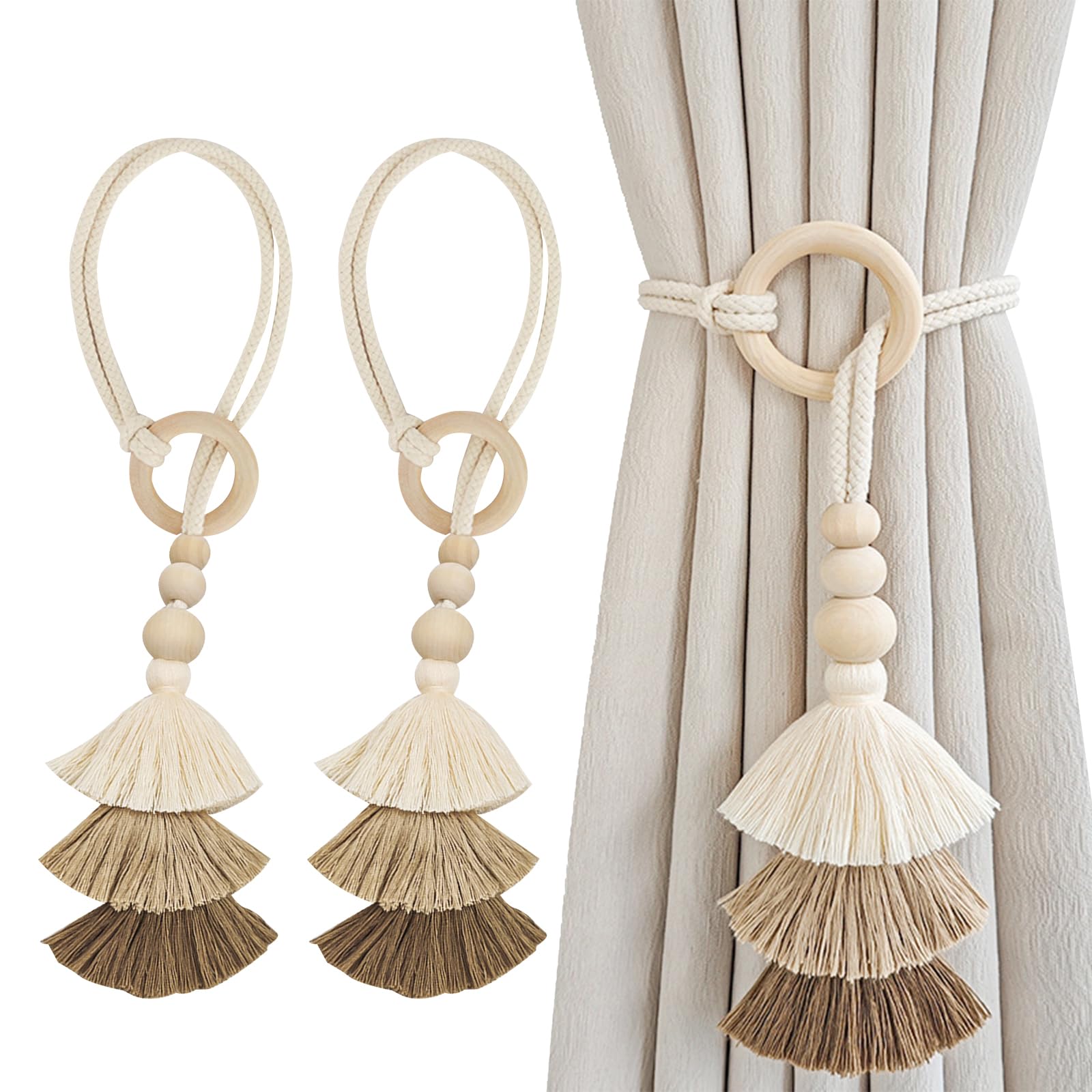 BSITSSS 2 PCS Tasseled Triangle Curtain Tie Backs, Boho Style Tie Backs for Curtains, Adjustable Curtain Holdbacks, Modern Simplicity Curtain Tiebacks, Curtain Ties forHome Office Window Draperies