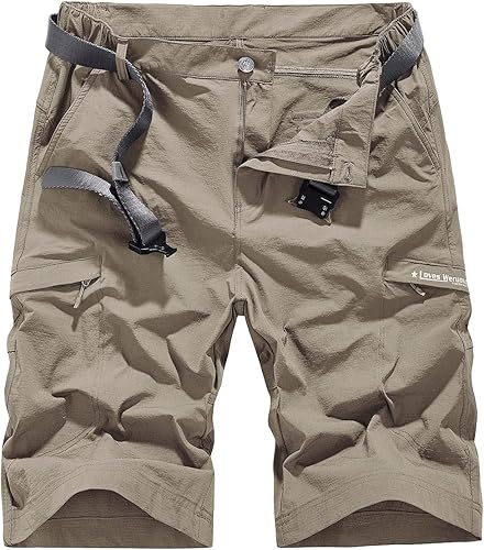 Pantalones cortos de senderismo de secado rápido para hombre, pantalones cortos casuales de verano para trabajo, varios bolsillos (sin cinturón)