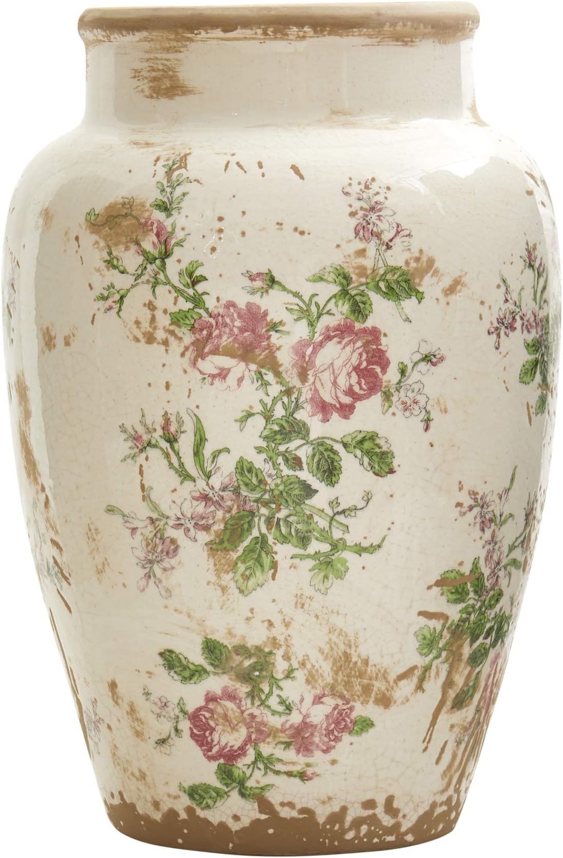 Nearly Natural 12.5in. Tuscan Ceramic Floral Print Vase