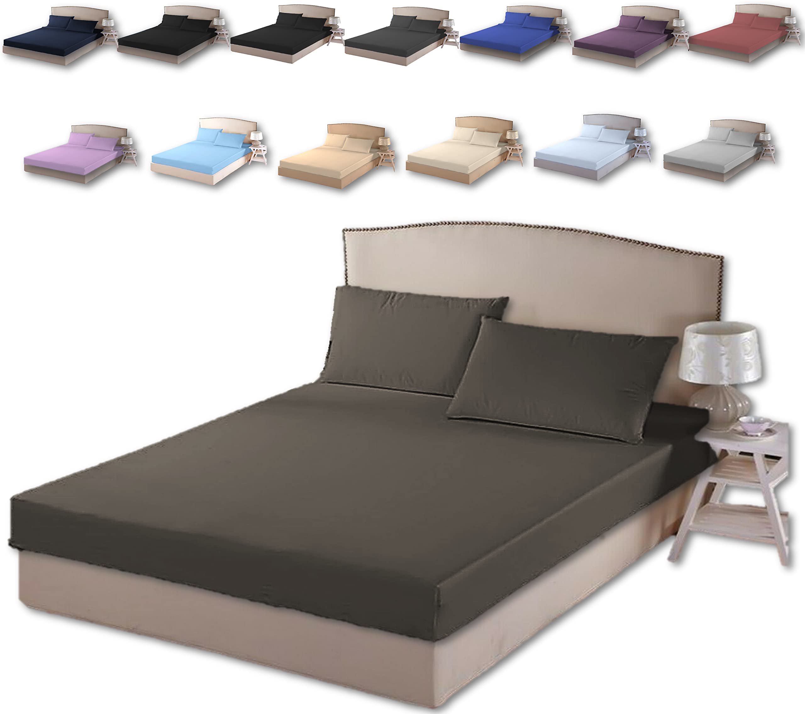 TheWhiteWater Duvet Set - 2/3 in 1 Bedding Set - Duvet Cover + Matching Pillowcases + Fitted Bed Sheets - NPolycotton Pintuck Cover (Chocolate Brown, Fitted Sheets - Super King) โ image 1