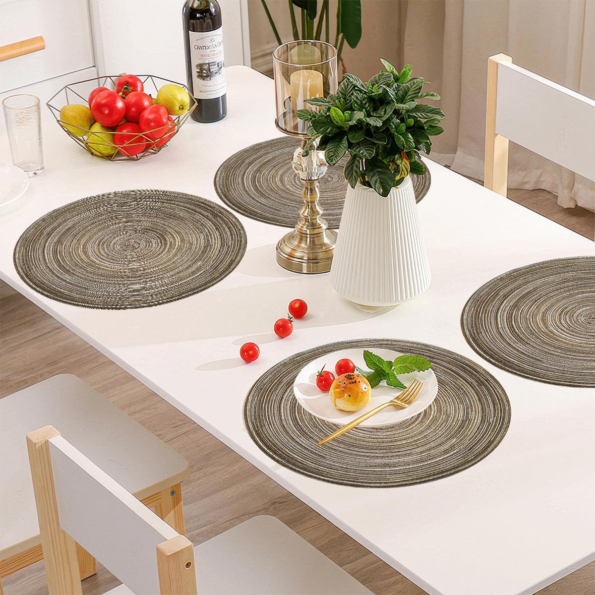 6 Pièces 30 cm Set de Table Rond, Table Ronds Tressés en Coton Lavables, Résistants à Chaleur et Antidérapant Dessous Assiette, Tissés Naturellement sous Assiette aux Mariages, Banquets, Cuisines