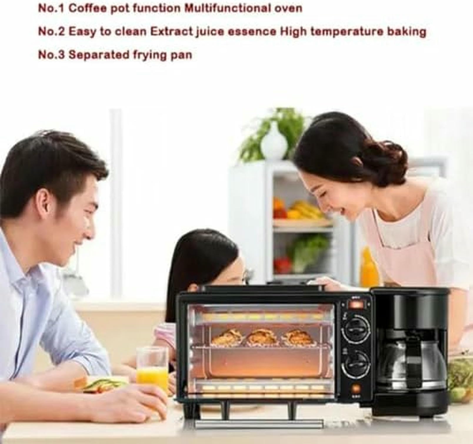 Versatile Macchina per La Colazione 3 in 1, con Macchina per Il caffè E Padella Antiaderente, Tostapane, Timer da 30 Minuti, per Cucinare in Modo Efficiente in Appartamenti E Angoli Cottura