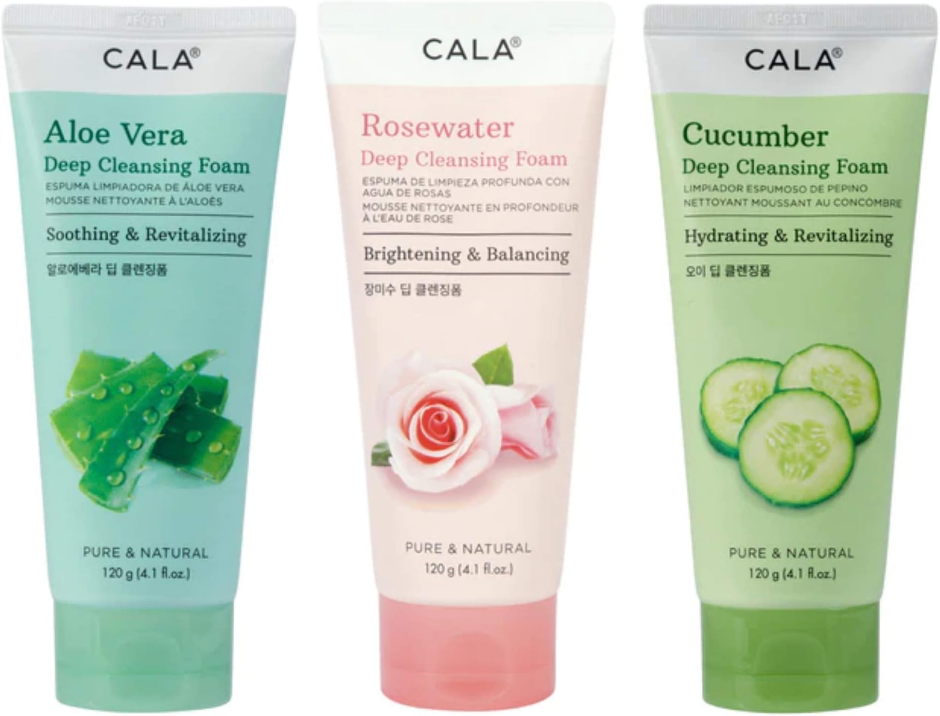 Facial Cleanser Set - Cala Deep Cleansing Foam Aloe Vera, Rosewater, Cucumber
