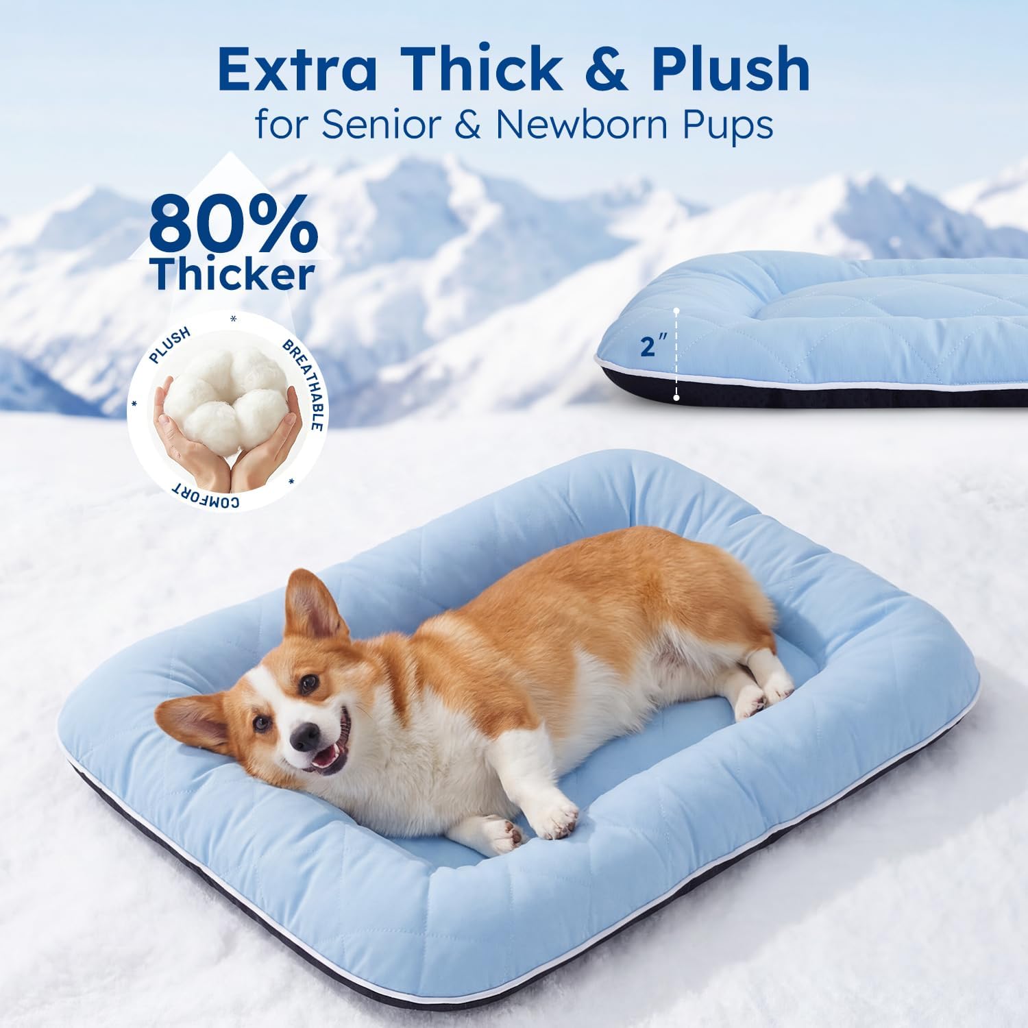 ZOMISA Cooling Dog Bed Q-MAX >0.5, Cooling Crate Mat for Large Dogs, Cold Kennel Pad with Chill Breathable Washable Fabric for Summer, 35x22x2'', Blue