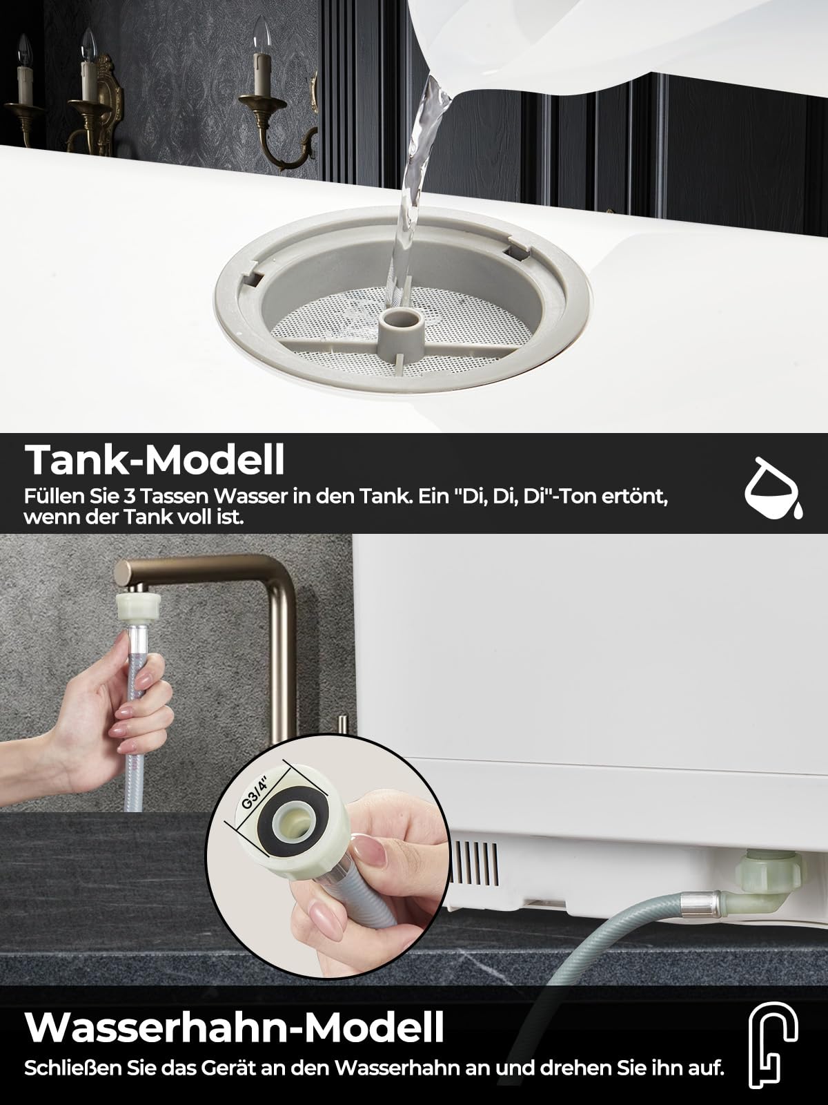 FOHERE Mini-Geschirrspüler mit 5L Wassertank, Startzeitvorwahl