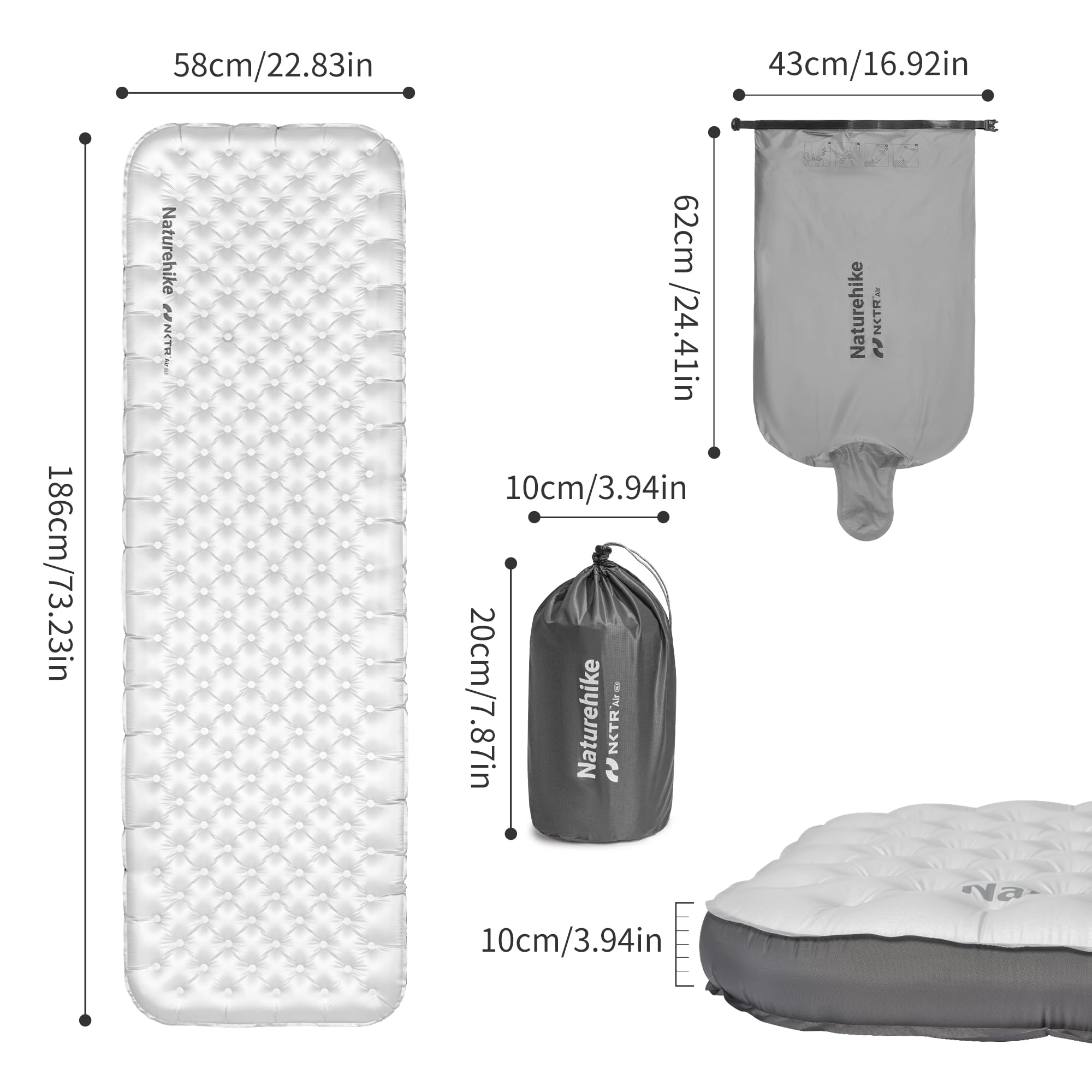 Naturehike Thermal 6,5 R - karimata kempingowa ze ściankami bocznymi, 4 pory roku, grubość 10 cm, ultralekka, samopompująca, trwała, z nadmuchiwaną torbą
