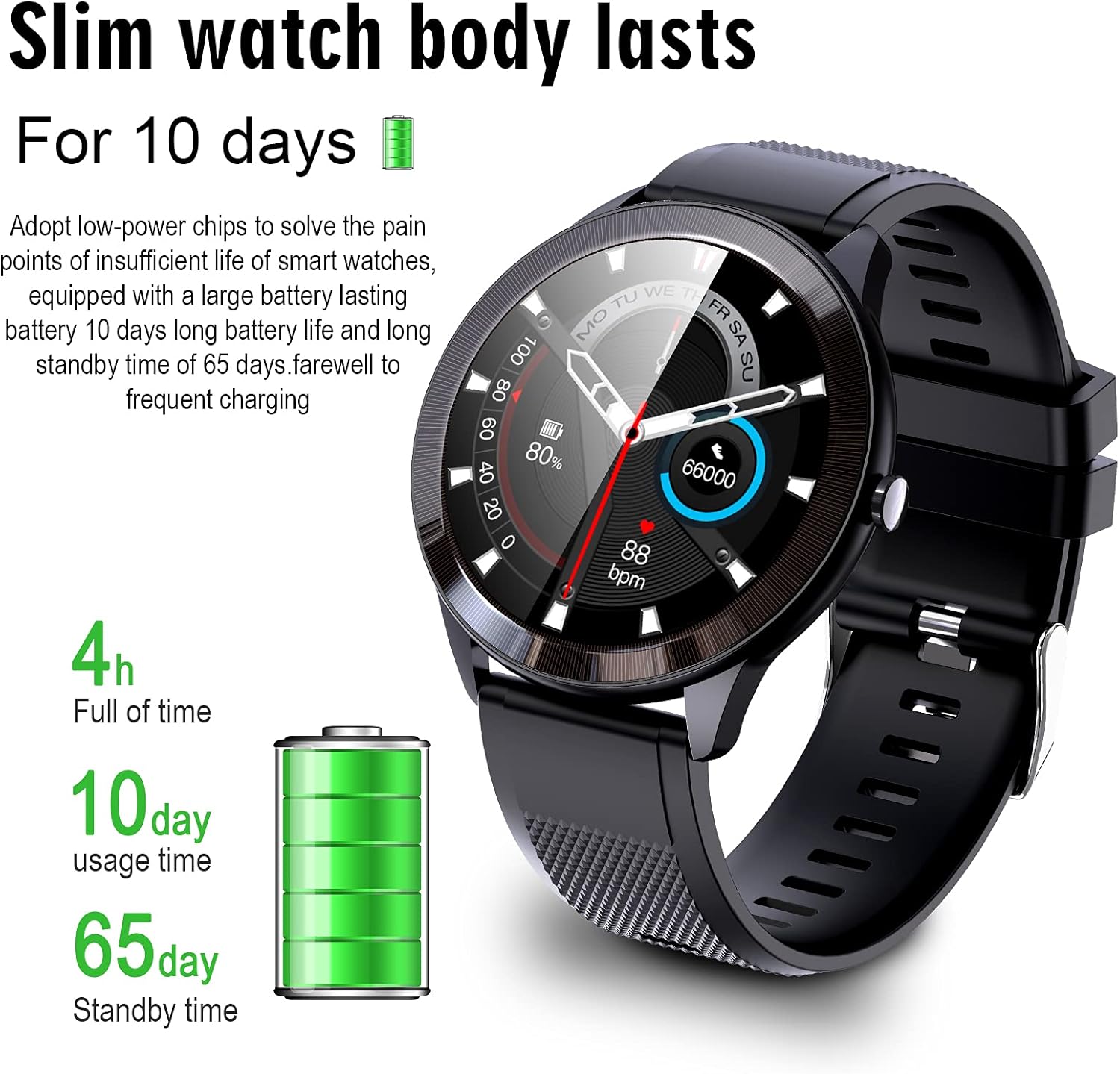 OKYUK Smart Watch battery life infographic