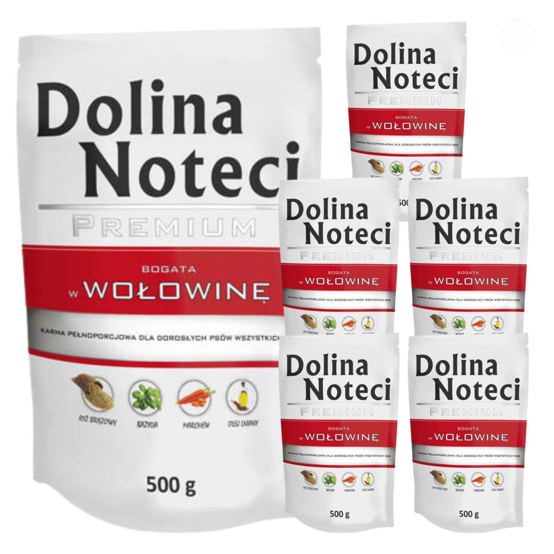 Dolina Noteci Premium Wet Dog Food, Beef with Rice, Gluten-Freee (6x500g)