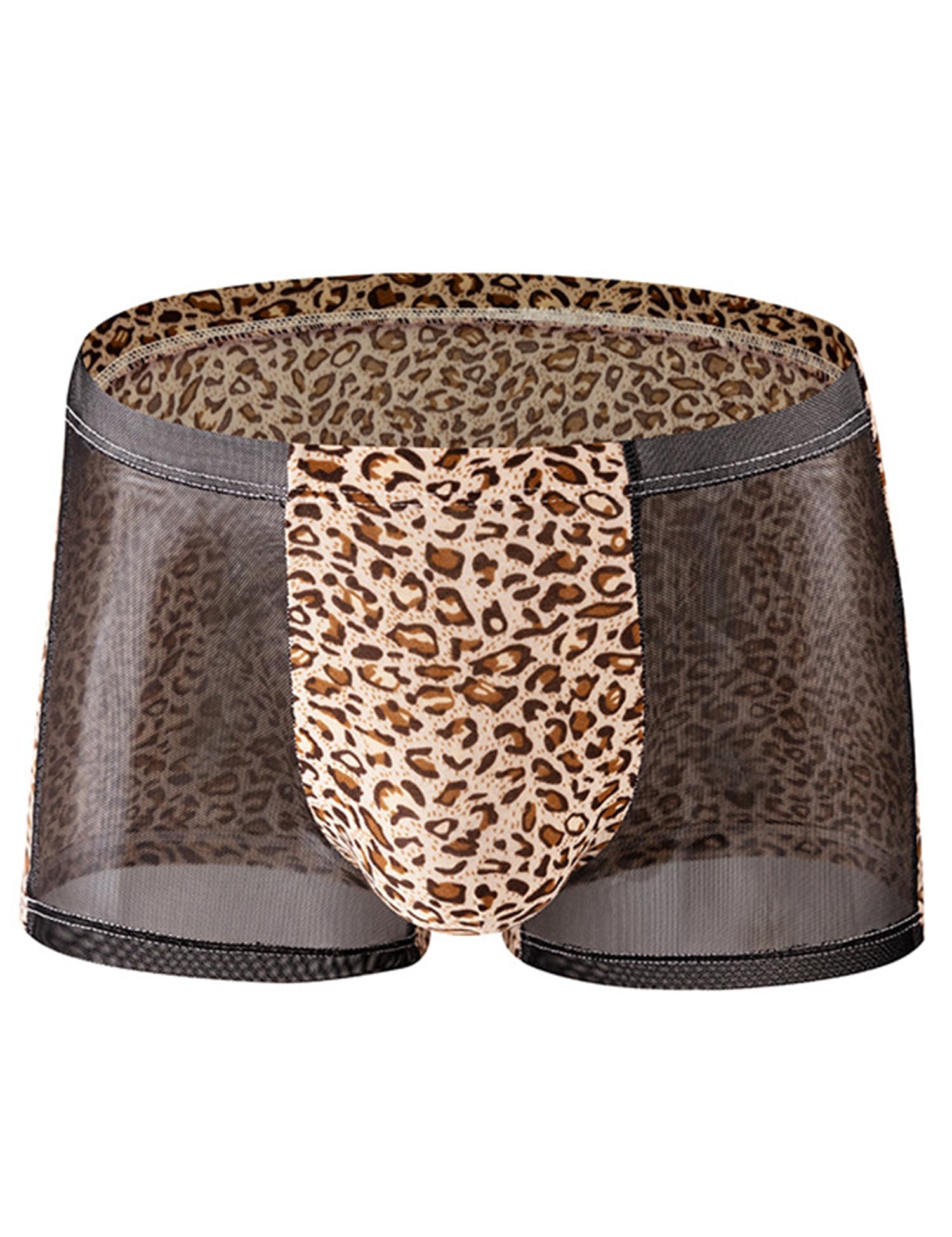 Men's Sexy Boxer Briefs Soft Cheeky Bikini Bulge Pouch Panties Leopard Print Trunks Underwear Shorts Pants