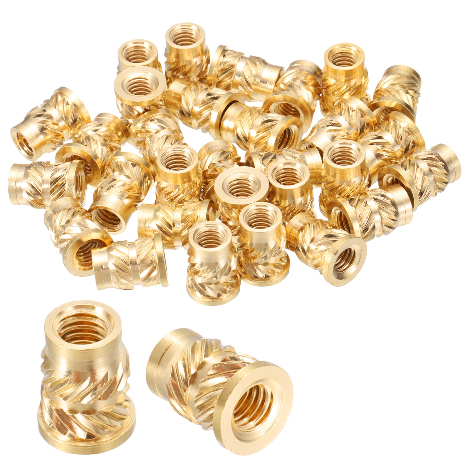 sourcing map 30 Pcs Threaded Inserts, M4 x 9.1mm H x 6.3mm OD Brass Metric Knurled Flange T-Nuts Female Threaded Heat Set Inserts Embedment Nut for Plastic and 3D Printing Components