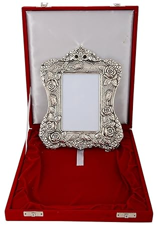 Silver Photo Frame Oxidized Silver Finish with Royal Luxury Velvet Box Packing (14cm, Silver) Showpiece, Decor Gift