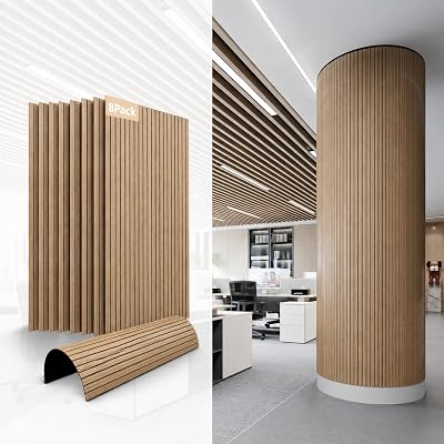 AKUMAX Flexible Wood Slat Acoustic Wall Panels, 8-Pack, 62 Sq Ft, Teak