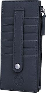 Leatherboss Leather All in One Card Case Holder Slim Wallet With Card Protection Strap, Blue
