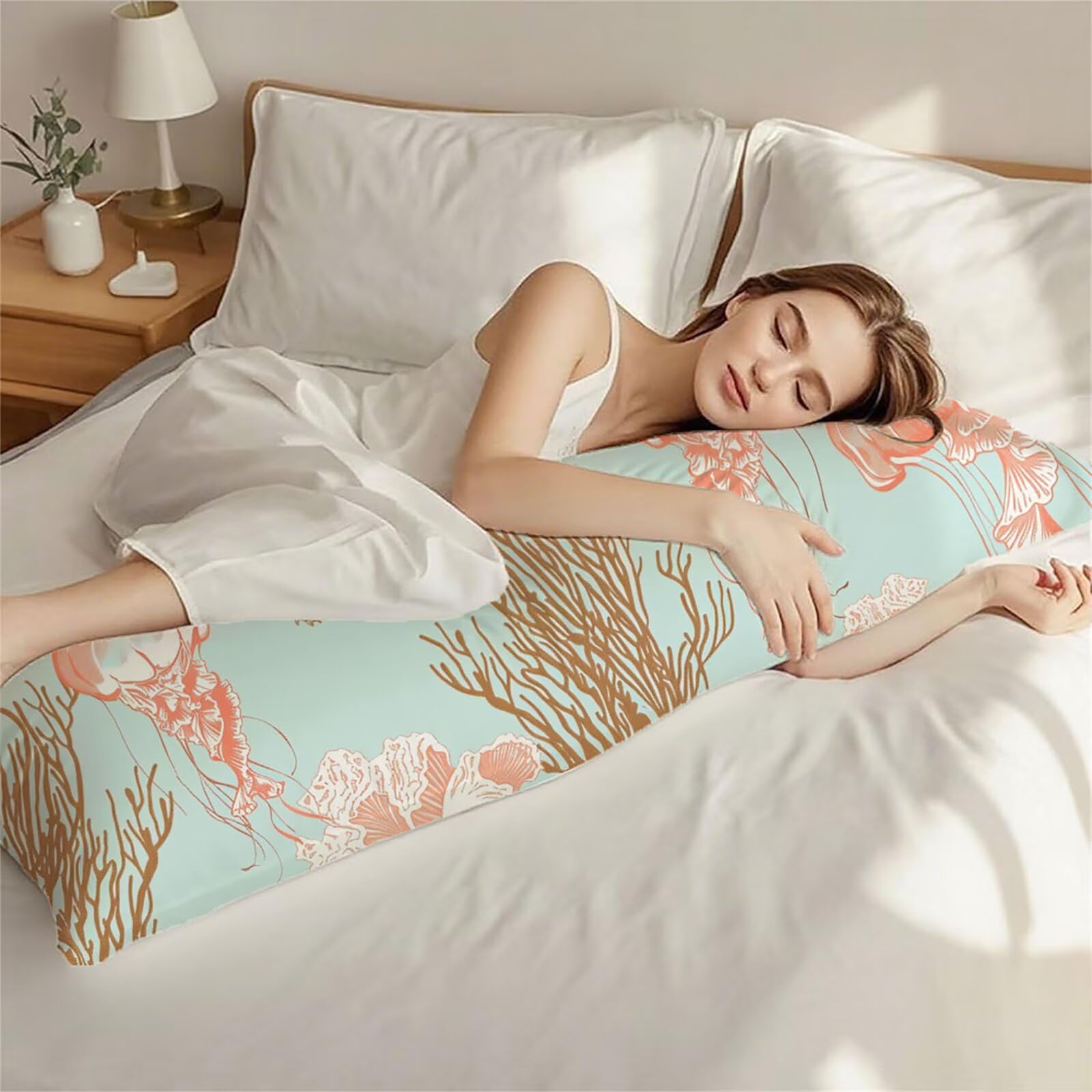 Funda de Almohada 180 cm Color del huevo de pato Protector Almohada 60x180cm Suave Terciopelo Funda Cojin, Medusa Pillowcase, con Cierre de Cremallera Lateral Cushion Covers para Dormir de Lado bz-574