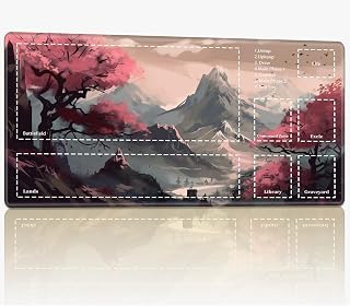 Playmat with Zones for MTG Magic The Gathering, 24 x 14 inches Stitched TCG Trading Card Play Mat Commander Board Game Mats Smooth Rubber Surface Battle Game Desk Mat, Dreamy Autumn Scene