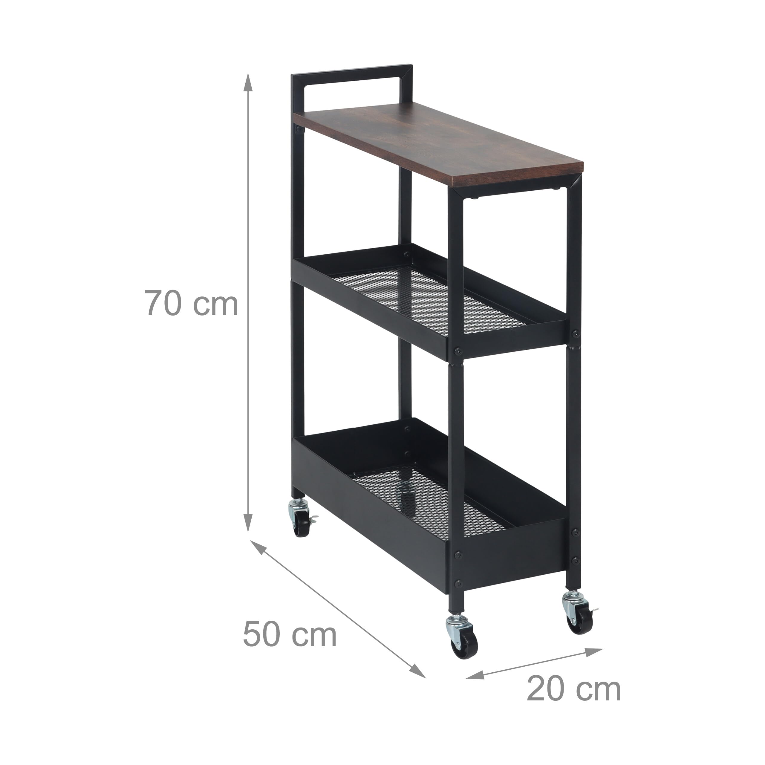 Relaxdays Carrello Industriale 3 Ripiani in Metallo Marrone/Nero, 70x50x20 cm, Bagno e Cucina