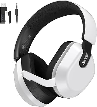 Acer Wireless Gaming Headset for PS5, PS4, PC, Switch, 2.4GHz & Bluetooth 6.0 Gaming Headphone with Flip-to-Mute Mic, Lightweight Glasses-Friendly, 70H Battery - White