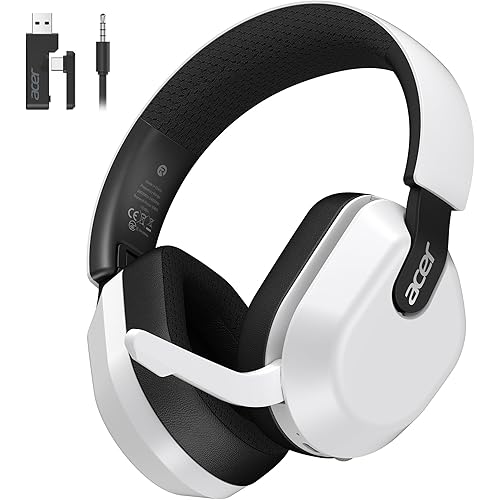 Acer Wireless Gaming Headset for PS5, PS4, PC, Switch, 2.4GHz & Bluetooth 6.0 Gaming Headphone with Flip-to-Mute Mic, Lightweight Glasses-Friendly, 70H Battery - White