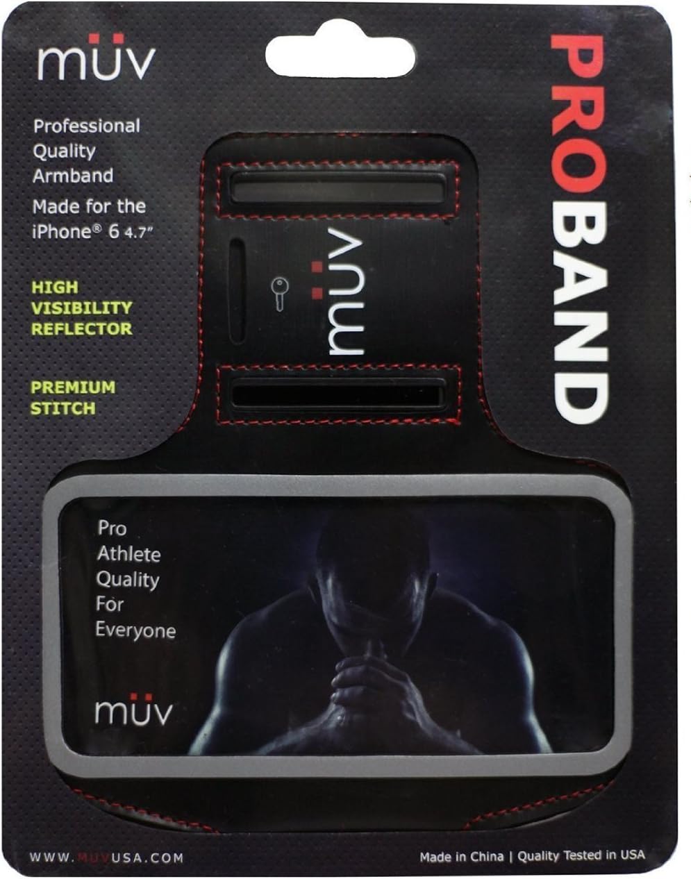 iPhone 6 Armband For Running - #1 Rated Exercise & Workout Sport Band - Fits EVERY Arm Size (S - XL) - For Men & Women - Black Case With Premium Red Stitching