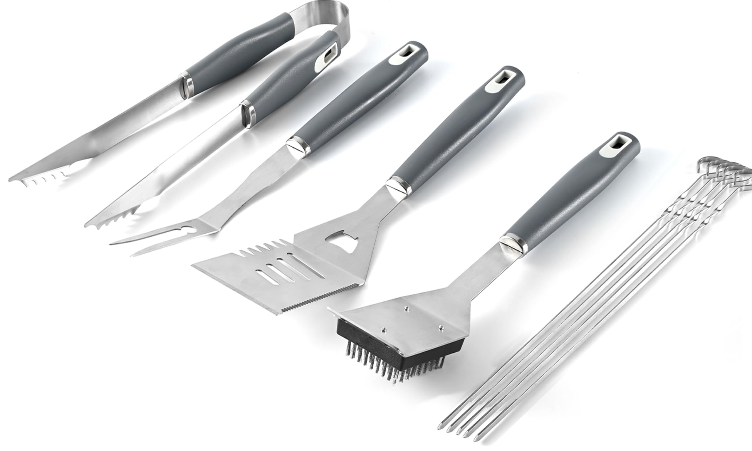 Set d'Accessoires Barbecue 10 Pièces Inoxydable - Ustensiles de Cuisson Extérieur avec Pince, Spatule, Fourchette & Brosse