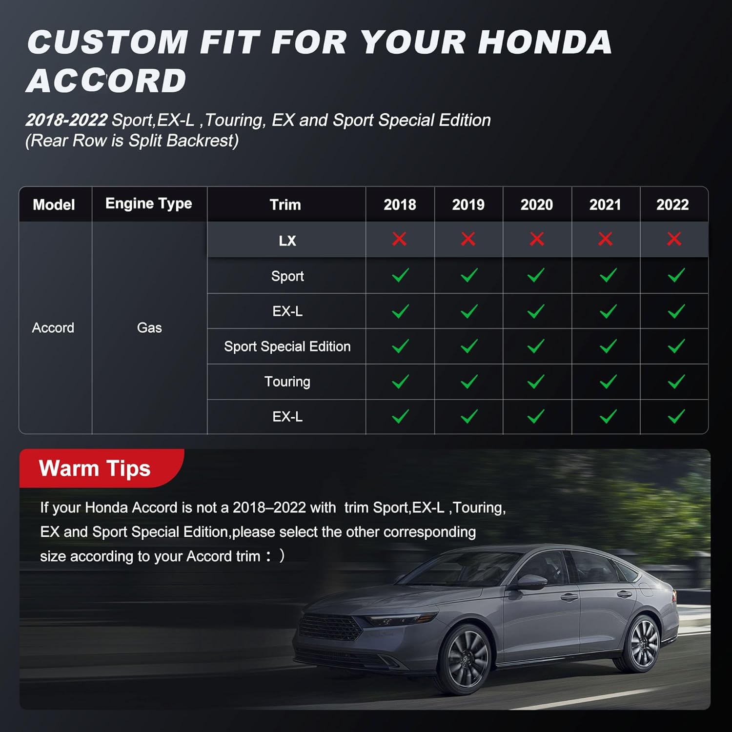 TTX LIGHTING Custom Fit Seat Covers for Honda Accord: EX-L,Touring,Sport,EX,Hybrid 2018 2019 2020 2021 2022 Faux Leather Full Set Compatible Airbag Car Seat Protector Red