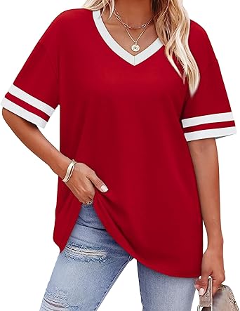 60% off: WIHOLL Womens T Shirts Loose Fit Short Sleeve Tees V Neck Color Block Summer Tops …