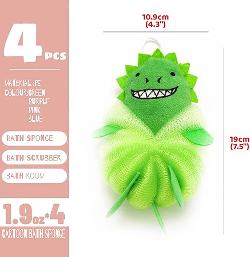 Miniatura 7 de MURRI&MURRDI 3 esponjas de baño de animales para niños, lufas de ducha de dibujos animados, lindas esponjas de baño, puf, esponjas, esponja de malla