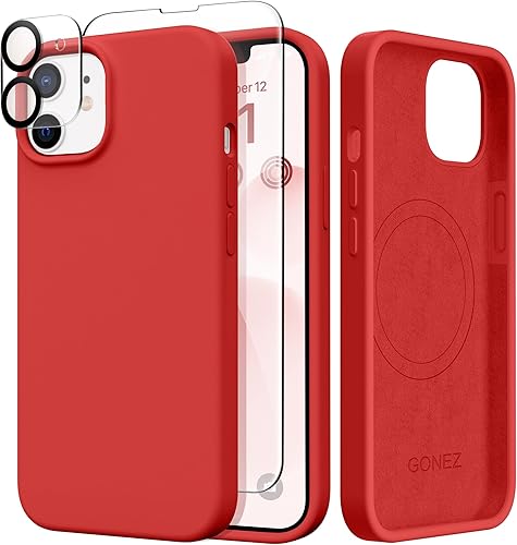 Miniatura 227 de GONEZ Funda de silicona para iPhone 14 Pro Max, compatible con MagSafe, con protector de pantalla + protector de lente de cámara, silicona líquida a