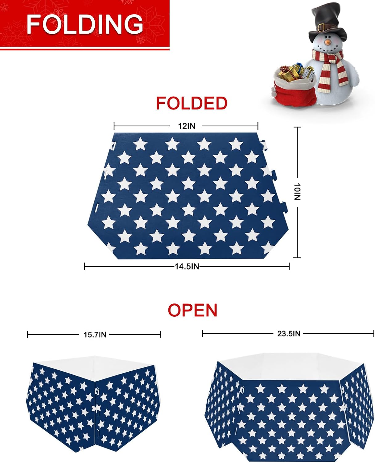 Christmas Tree Collar 6-PCS14.5"x 10", Christmas Tree Ring Independence Day Flag Day Blue Stars Pentagram Freedom Christmas Tree Stands Skirts Base Covers for Xmas Holiday Home Decor