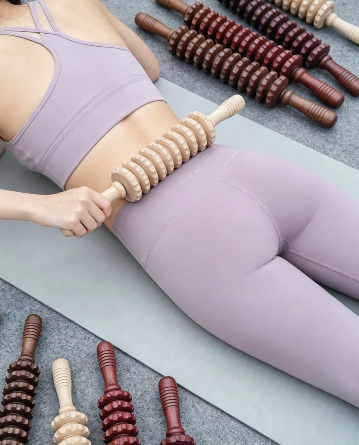 Wooden Massage Roller Stick, Handheld Deep Tissue Massager for Lymphatic Drainage & Muscle Relief