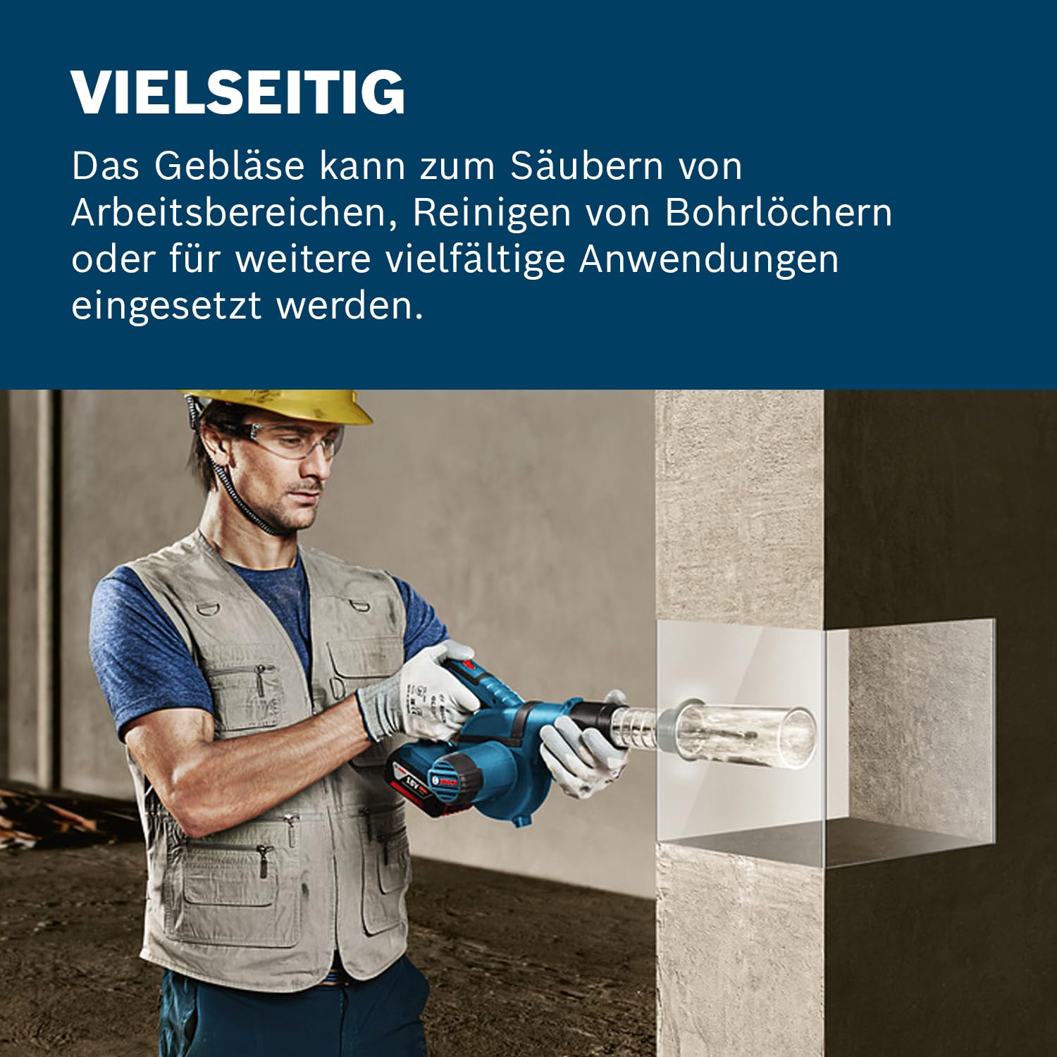 Bosch Professional 18V System Akku Gebläse GBL 18V-120 (inkl. 4x Aufsätze, Standarddüse, Verlängerungsrohr, Bohrlochdüse, Staubauffangbehälter, ohne Akku/ Ladegerät)