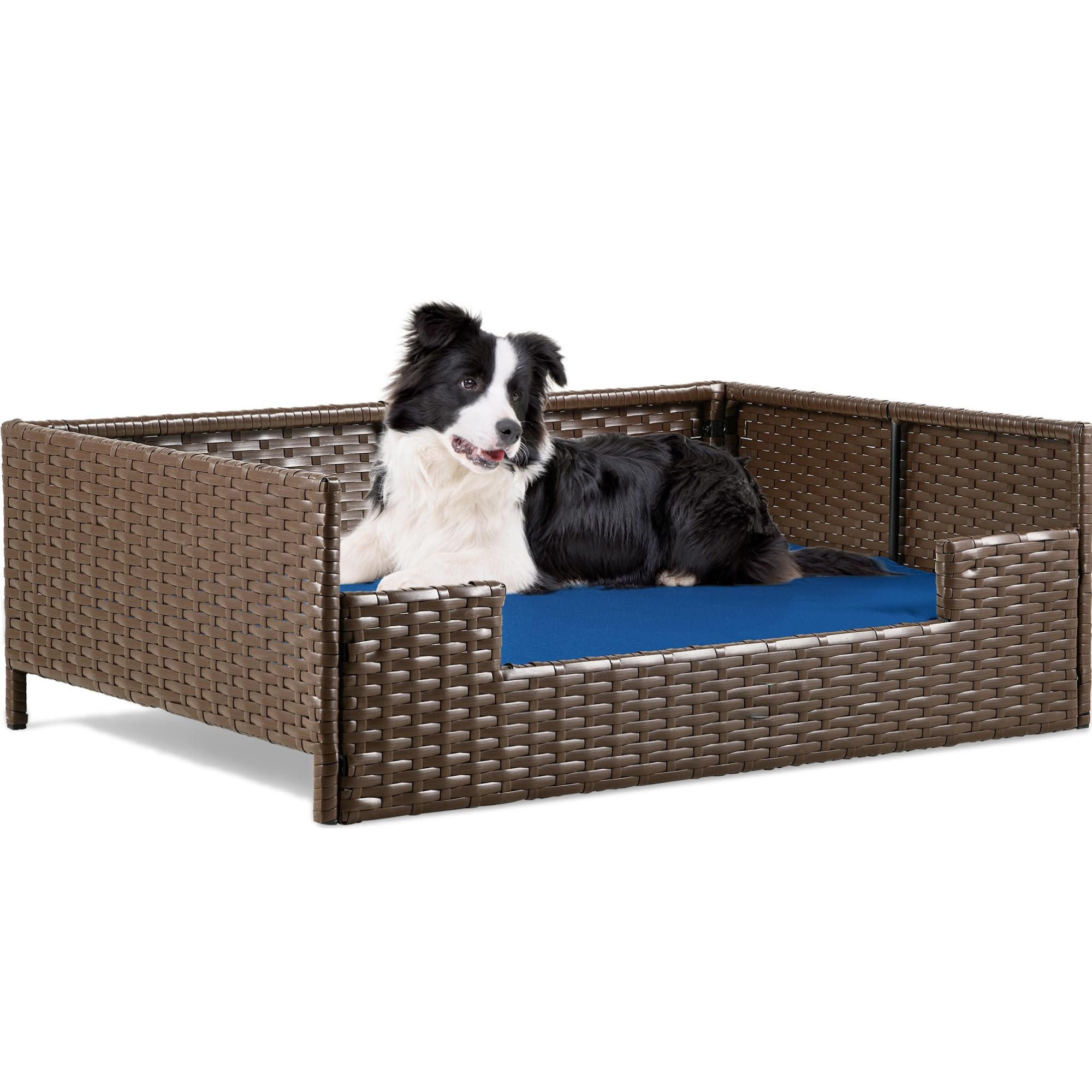 YITAHOME Rattan Dog Sofa Bed with Cushion,Wicker Pet Bed Sofa Couch Indoor Outdoor Water Resistant for Large Medium Small Dogs Cats (34.6''L*23.6''W*
