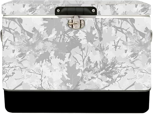 FSE Retro Metal Cooler, 80 Can/54 Qt. Capacity, Hard-Sided, Two Tone, Holds Up to 80 Beverage Cans, Metal Construction with Plastic Lining, Gray Camo