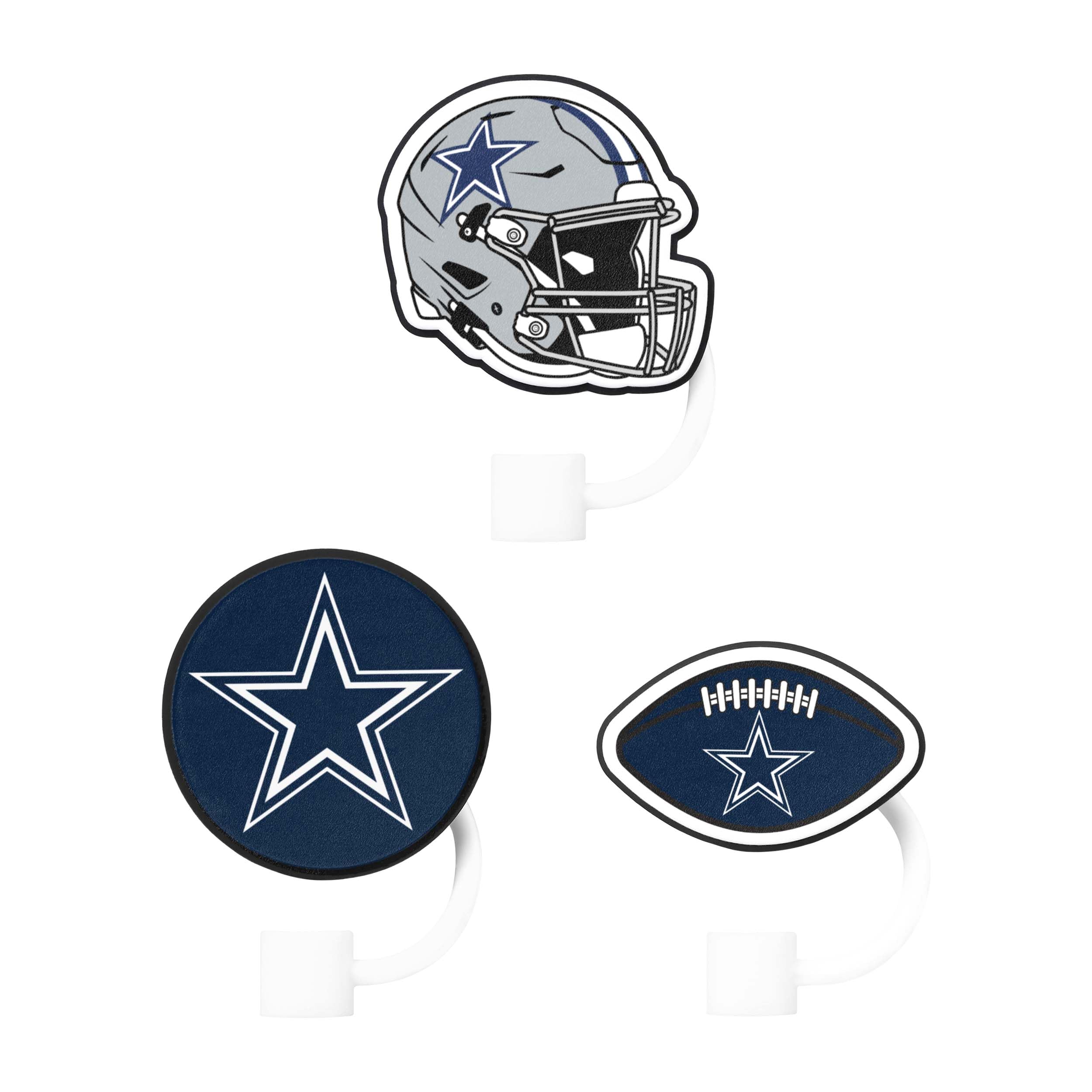 FOCO Dallas Cowboys NFL 3 Pack Primary Logo Straw Toppers