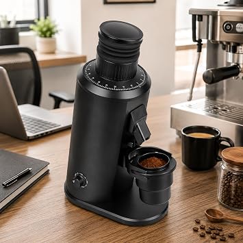 Variable Speed Coffee Grinder - 80mm Flat Burr Espresso Grinder with 800-1600 RPM Control, Magnetic Chute, Dosing Cup and Bellows Hopper Black