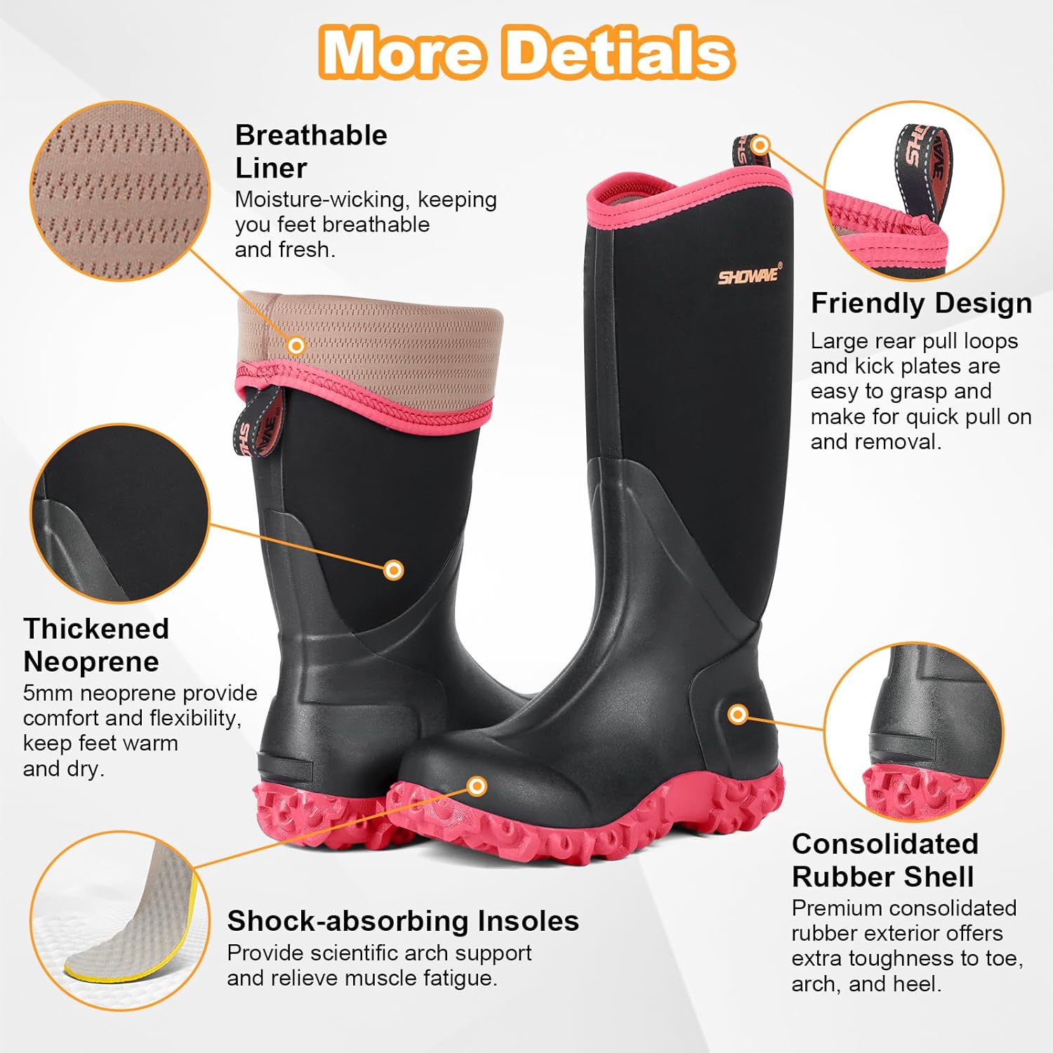 Showave Women's Rain Boots Tall Insulated Rubber Boots for Women Neoprene Waterproof Boot Durable Mud Boot for Gardening Farming Fishing - Image 4