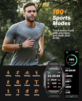SOUYIE Military Smart Watch for Men Answer/Make Call, 2.02 Outdoor Sport Smartwatch with Flashlight, Heart Rate Blood oxygen Blood Pressure Sleep, 100+ Sport Modes Fitness Tracker for Android and iOS