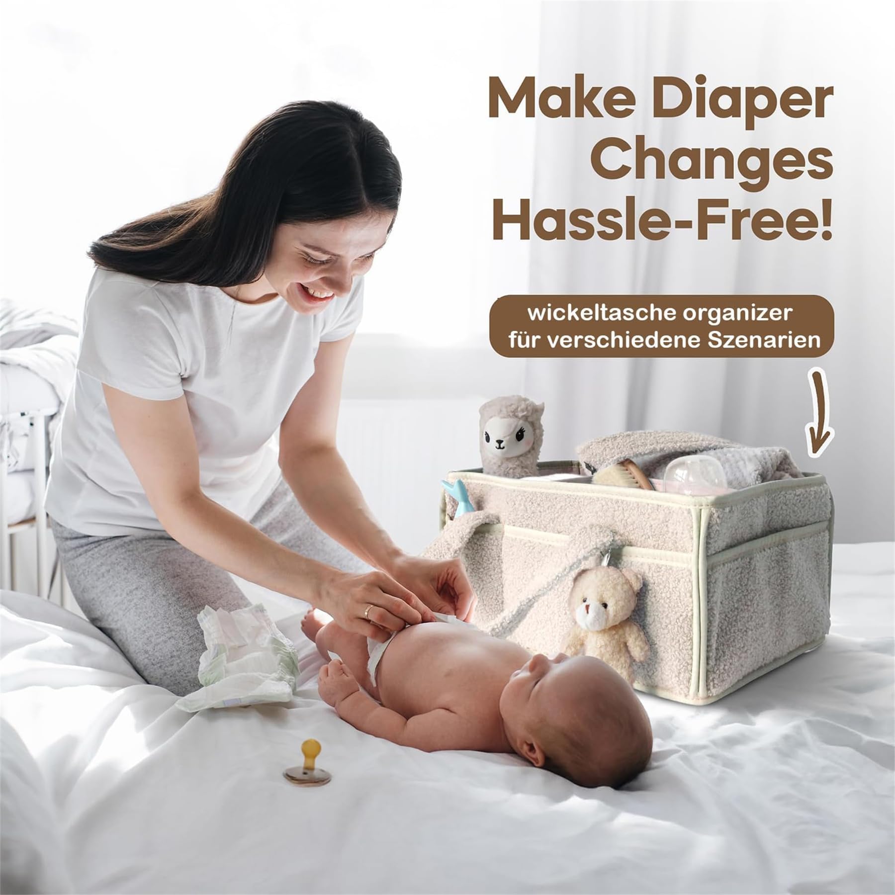 Panier Rangement BéBé, sac a couches bebe, Portable Panier De Rangement Bebe, Compartiment Amovible, Parfait Pour Les Essentiels Du Nouveau-Né, Le Changement Des Couches
